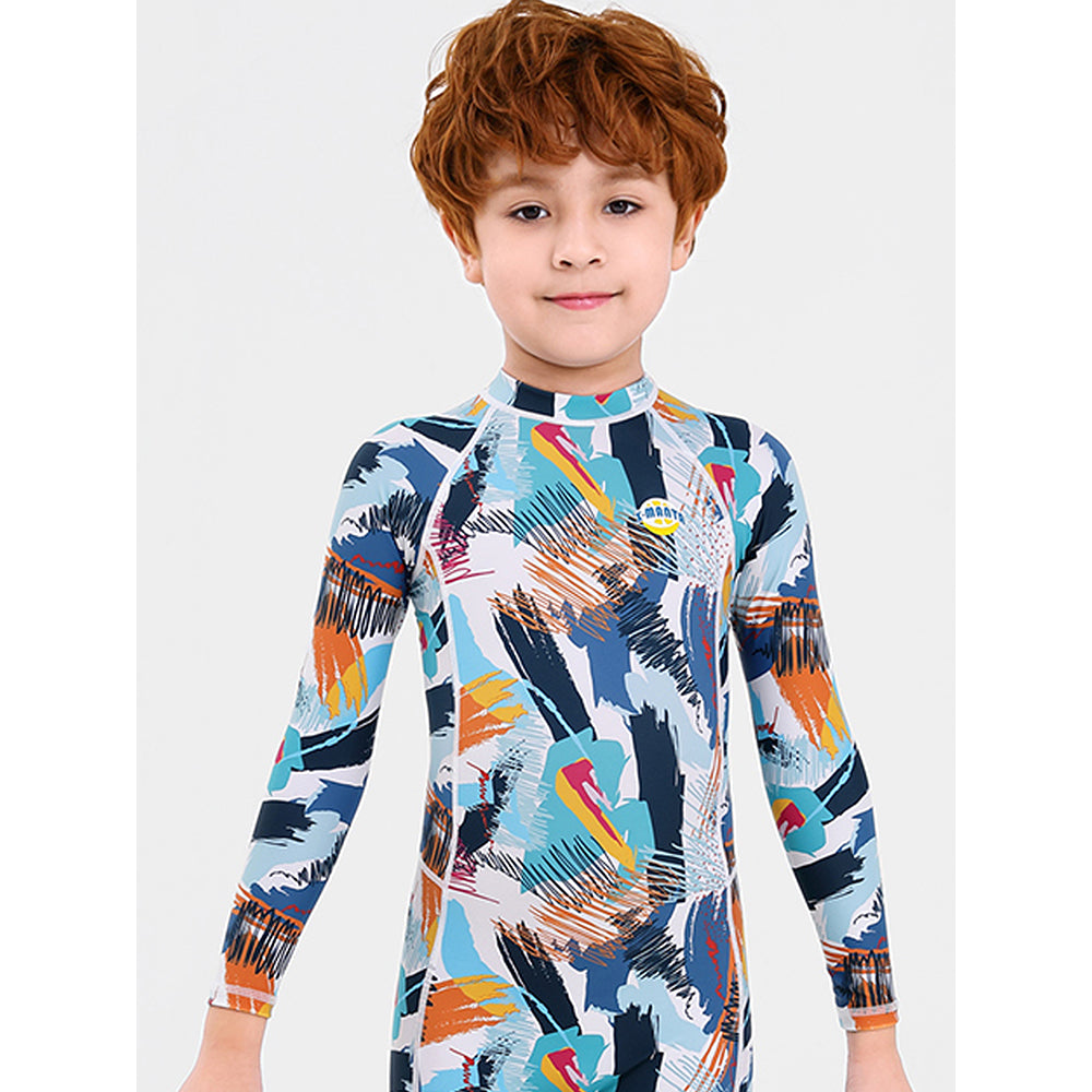 Little Surprise Box Full Sleeves Knee Length Multi Geometric Print Kids Swimwear UP50 +