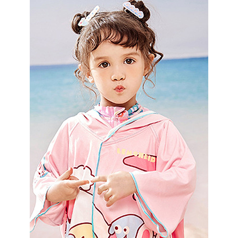 Pink Bunny Lightweight Microfibre Hooded Swim Poncho/ Beach Coverup Towel For Kids