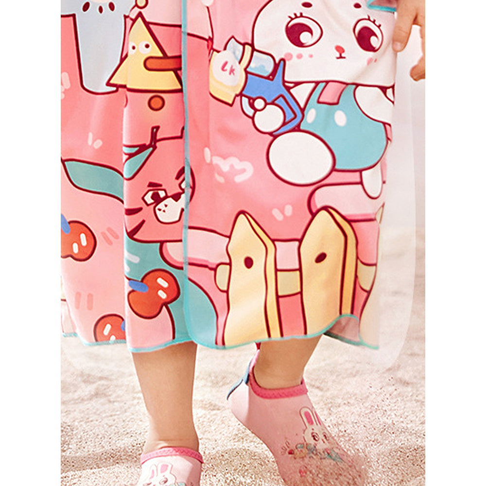 Pink Bunny Lightweight Microfibre Hooded Swim Poncho/ Beach Coverup Towel For Kids