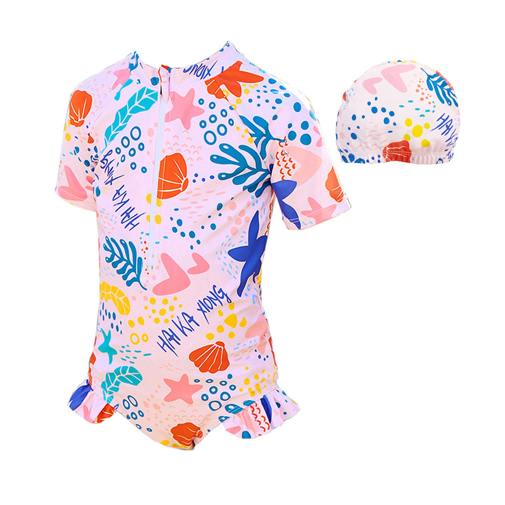 Little Surprise Box,Pink Shell Starfish Toddlers & Kids Swimwear +Swim Cap