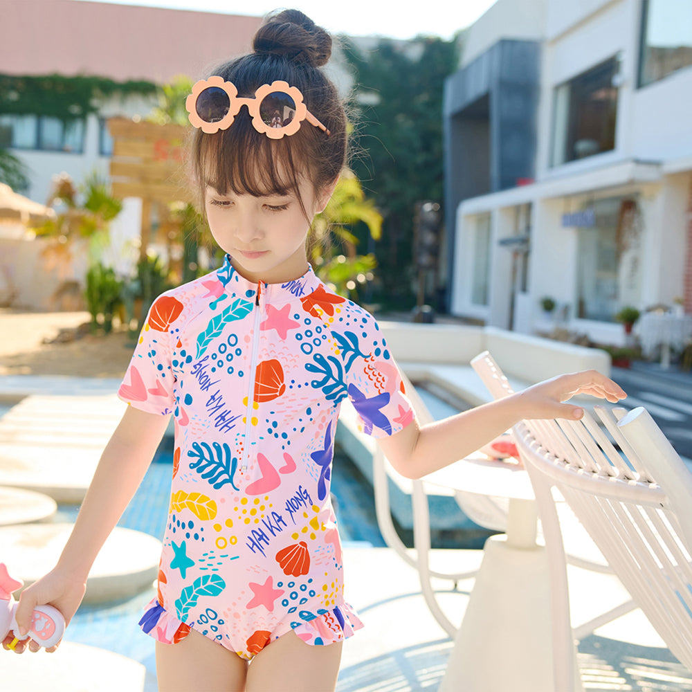 Little Surprise Box,Pink Shell Starfish Toddlers & Kids Swimwear +Swim Cap