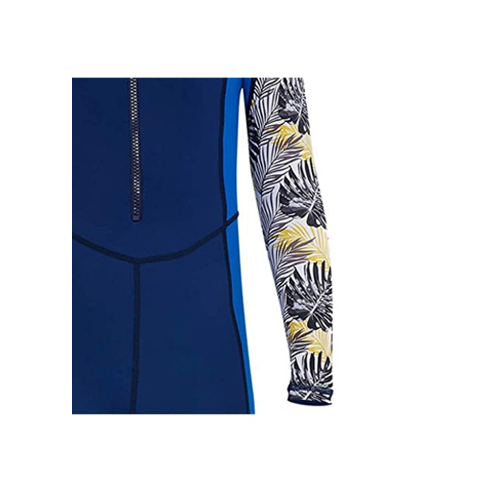Full Sleeves Kids Swimwear Blue & Dark Blue Palm Leaves printed Sleeves, UPF 50+