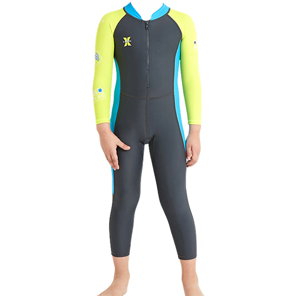 Grey Fluroscent Quote Sleeves Full Lenth Kids Swimwear With Upf 50+ Feature