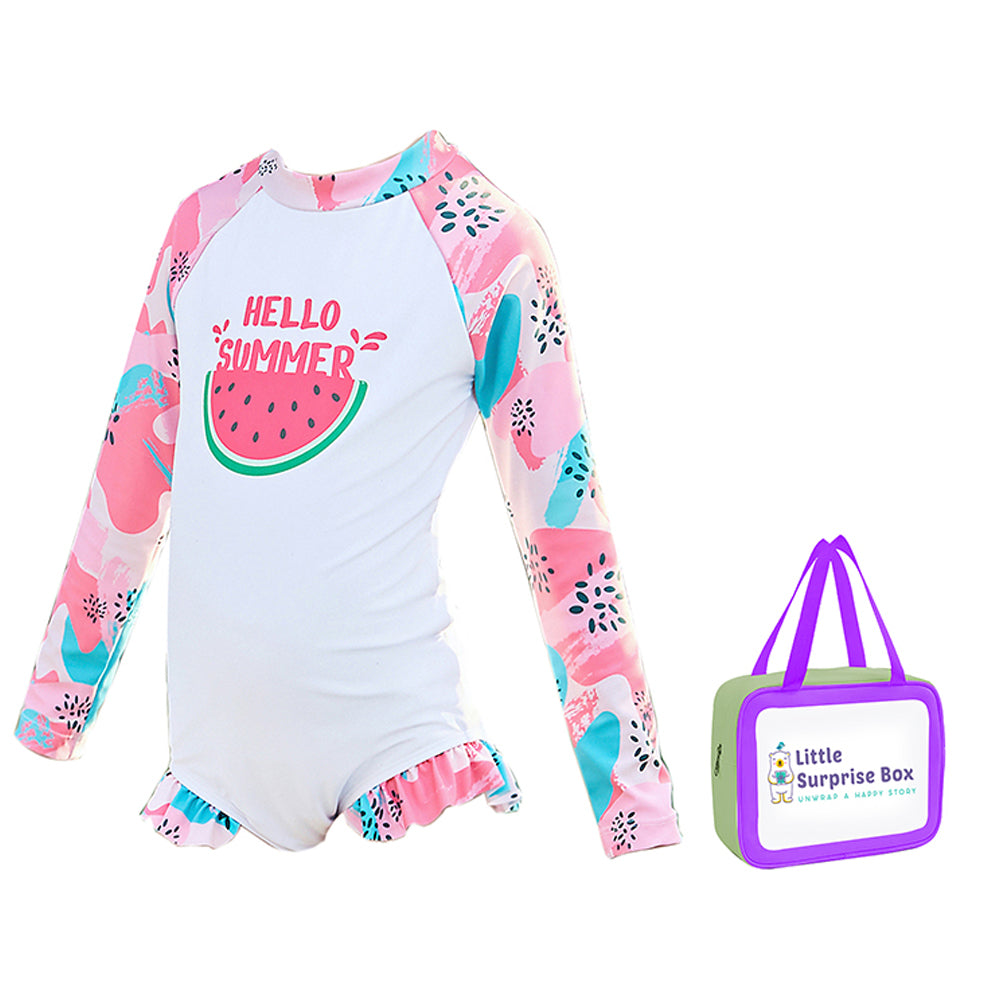 Little Surprise Box,One Piece Summer Watermelon print Swimwear +Swim Cap for Kids & Toddlers(100)