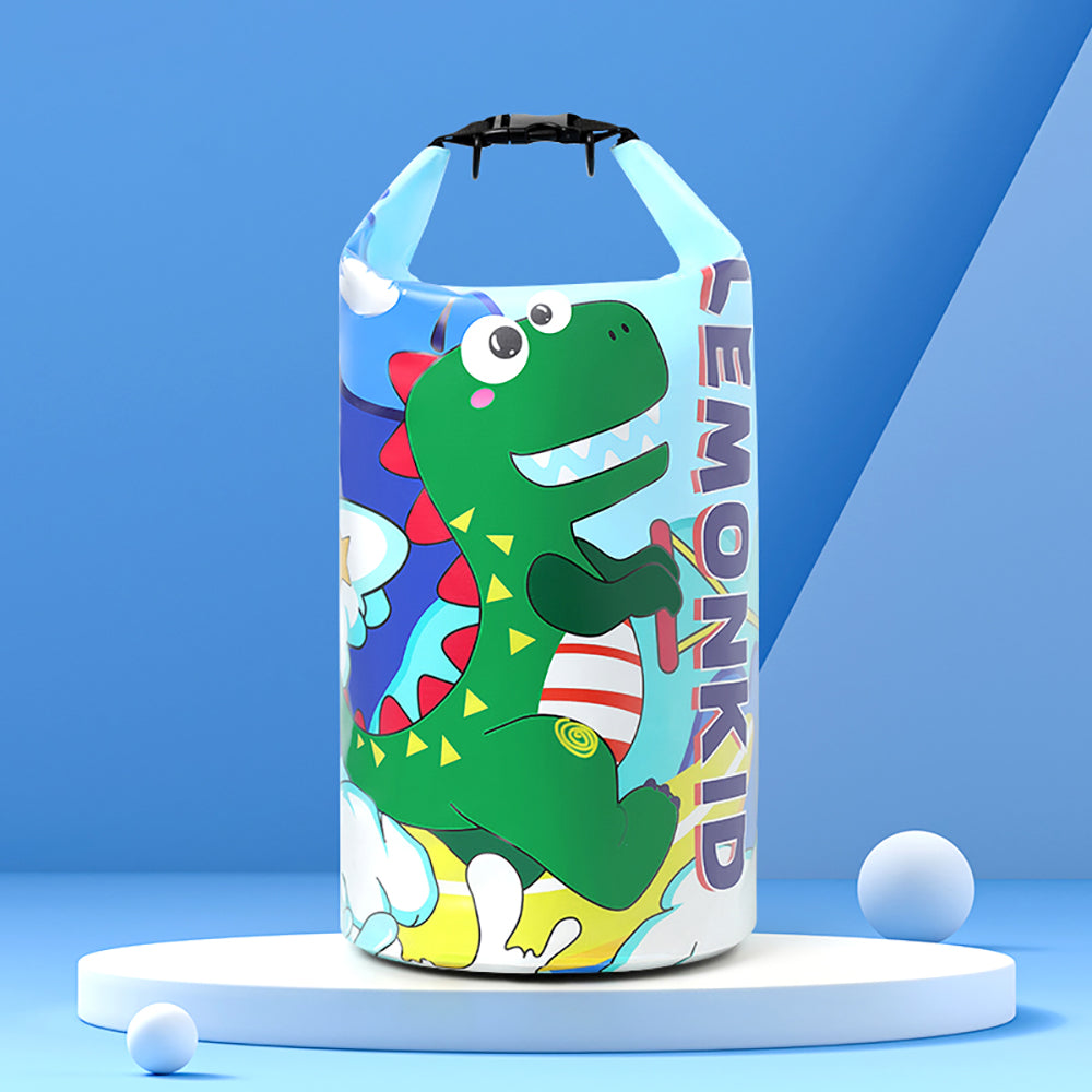 Little Surprise Box, Blue Dino Big Size Clip on & Backpack style Waterproof Swimming Bag/ Beach Bag