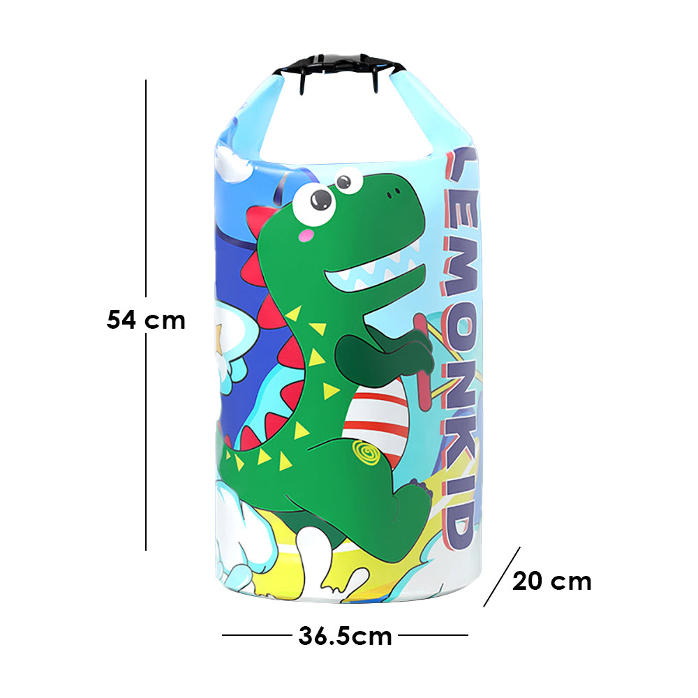 Little Surprise Box, Blue Dino Big Size Clip on & Backpack style Waterproof Swimming Bag/ Beach Bag