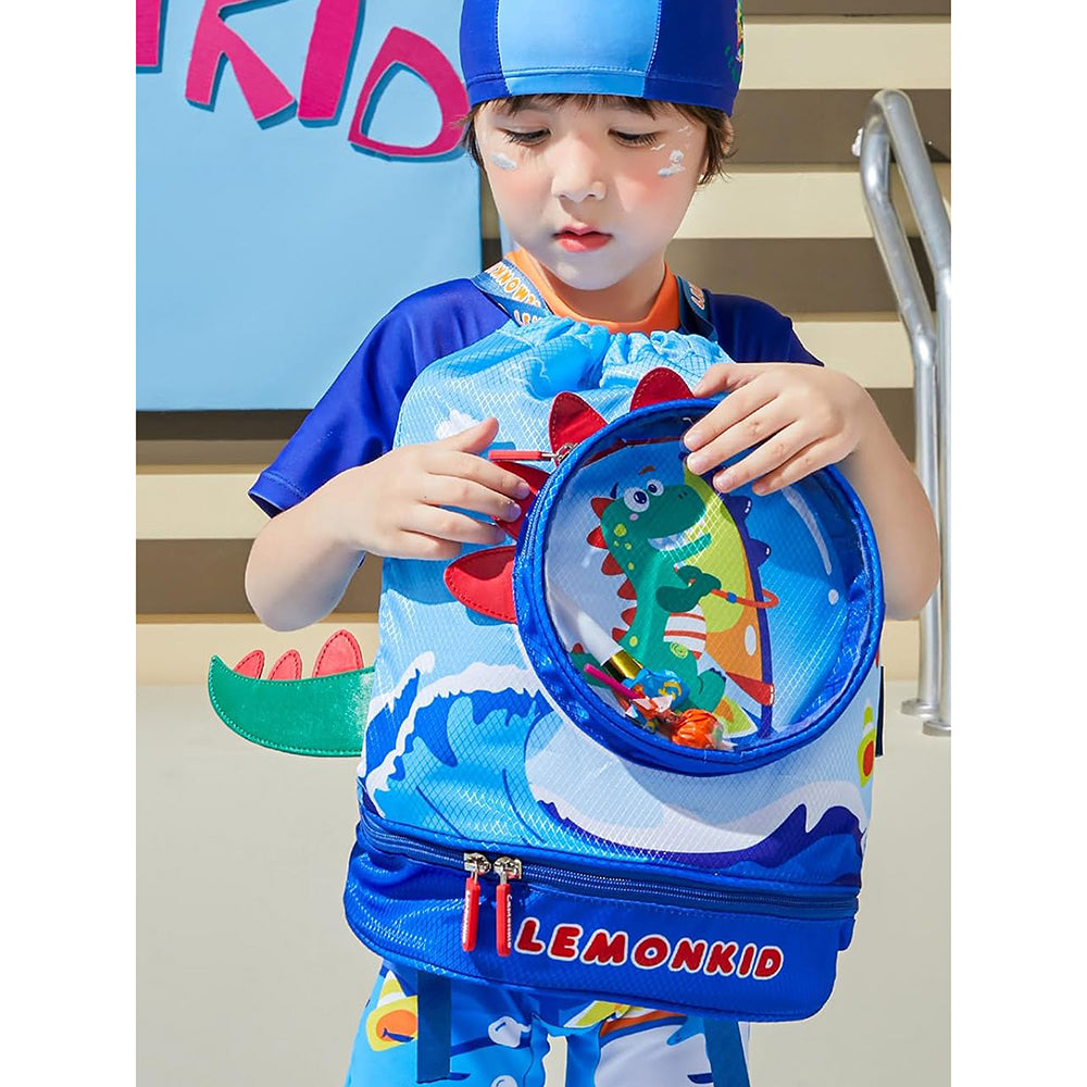 Kids Round Dinosaur , waterproof Swimming Bag/Beach Bag, Blue