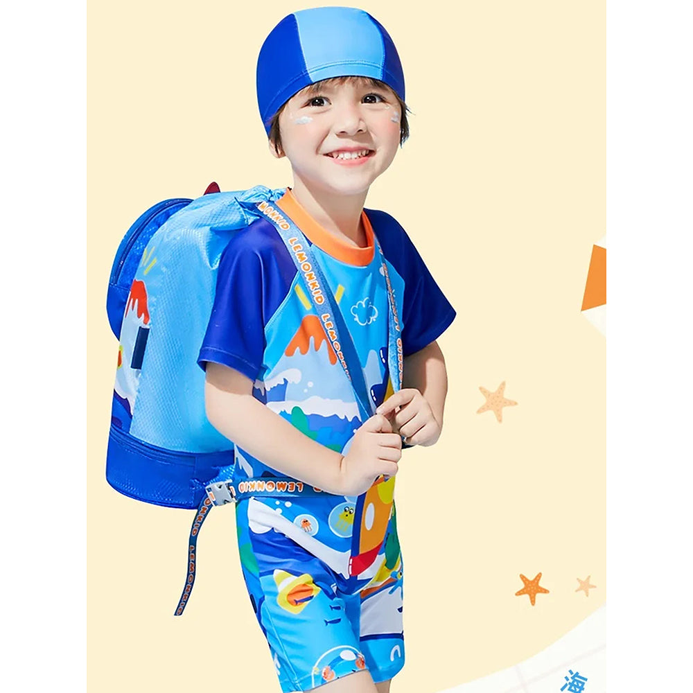 Kids Round Dinosaur , waterproof Swimming Bag/Beach Bag, Blue