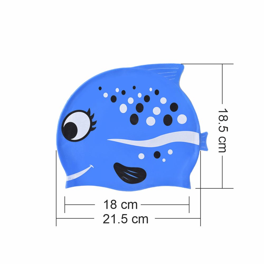 Black Polka Blue Fishy , Silicone Kids Swim Cap, 5 years -15 years