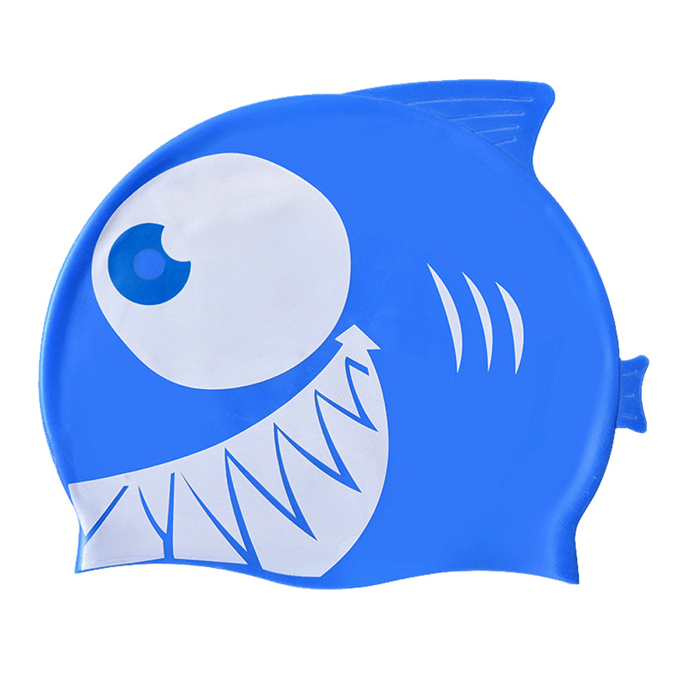 Little Surpise Box, Blue & White Jaw Fish , Silicone Kids Swim Cap, 5 years -15 years