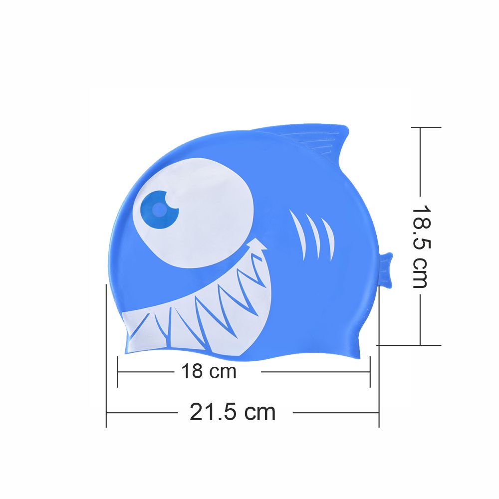Little Surpise Box, Blue & White Jaw Fish , Silicone Kids Swim Cap, 5 years -15 years