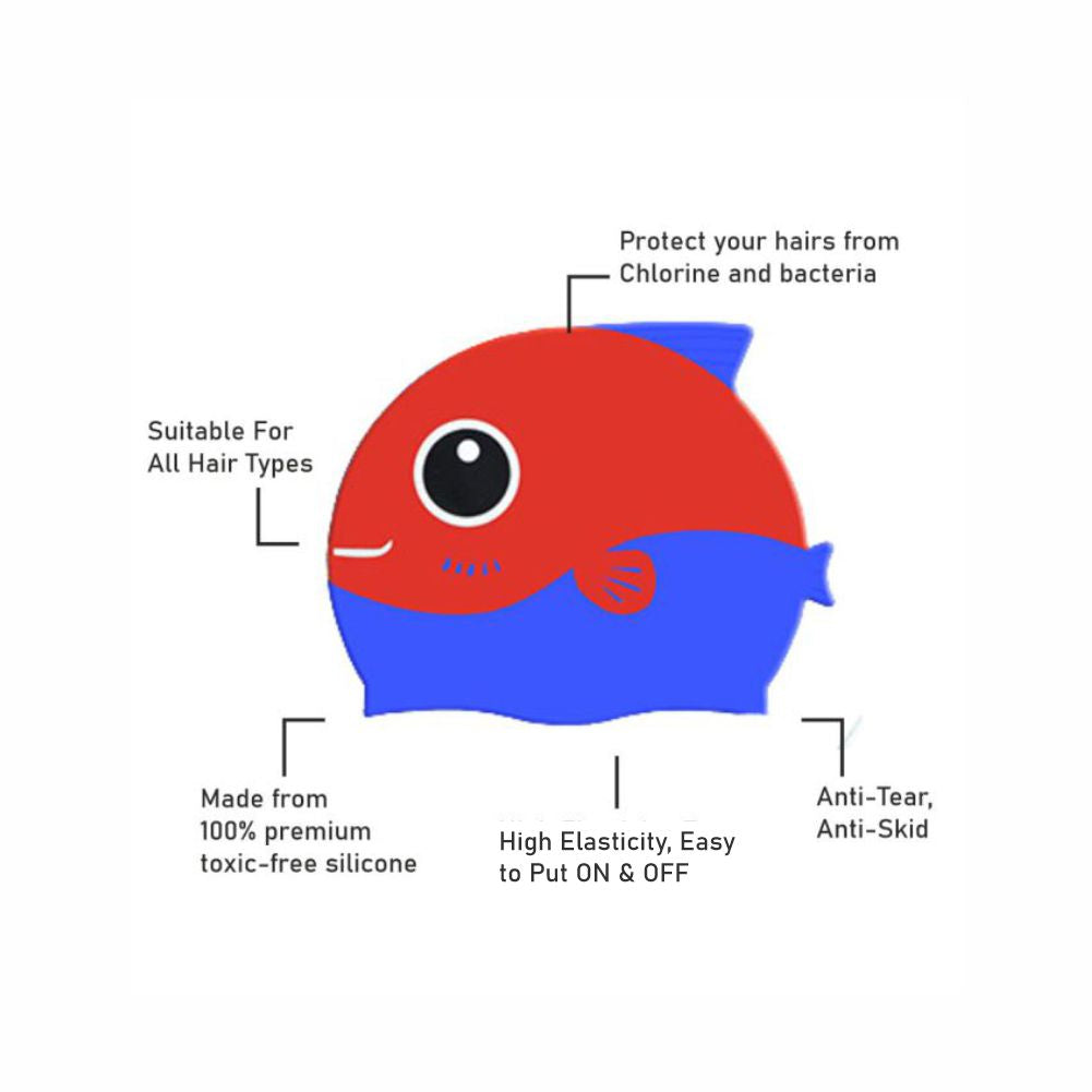 Little Surpise Box, Red Fin Dual Color , Silicone Kids Swim Cap, 5 years -15 years