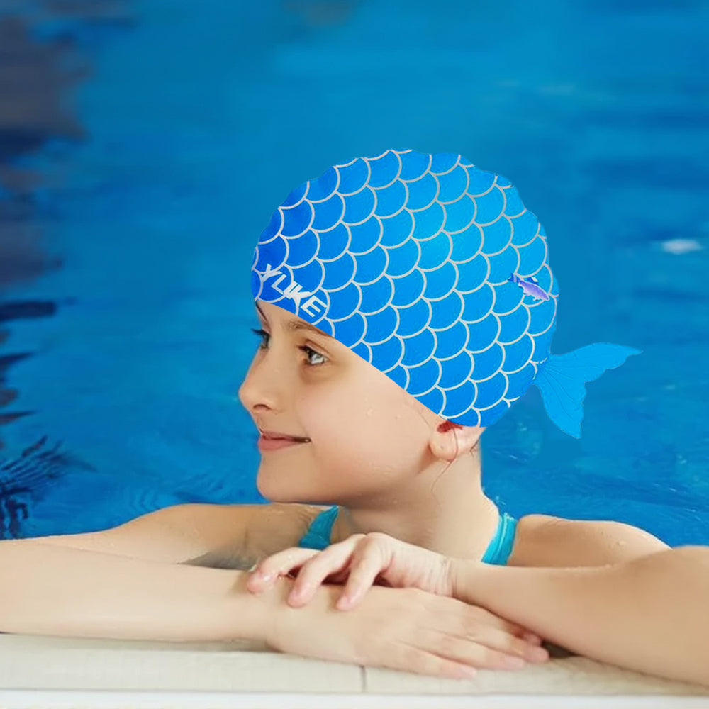 Little Surpise Box, Scales Blue Fishy , Silicone Kids Swim Cap, 5 years -15 years