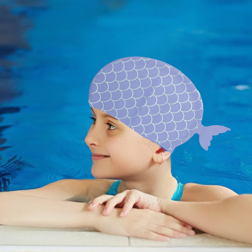 Little Surpise Box, Scales Purple Fishy , Silicone Kids Swim Cap, 5 years -15 years