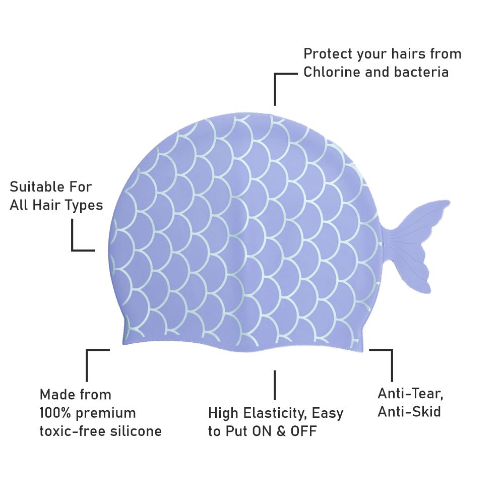 Little Surpise Box, Scales Purple Fishy , Silicone Kids Swim Cap, 5 years -15 years