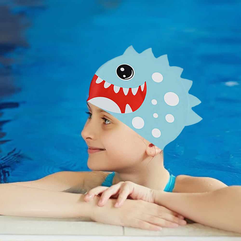 3d White Polka Mint , Silicone Kids Swim Cap, 5 years -15 years