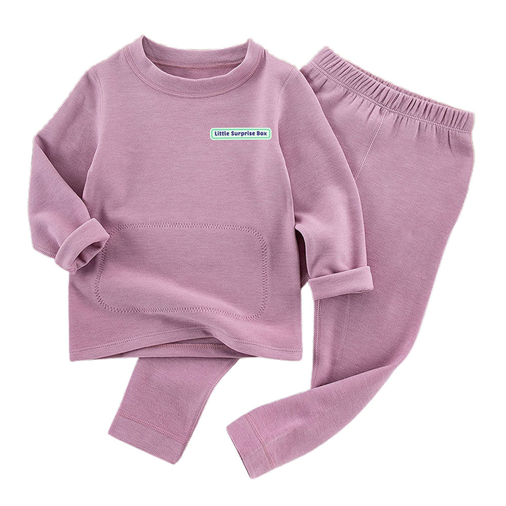 Little Surprise Box Mauve Round Neck Upper & Lower Body Thermal Winter Warmers For Kids-Set Of 2 Pcs