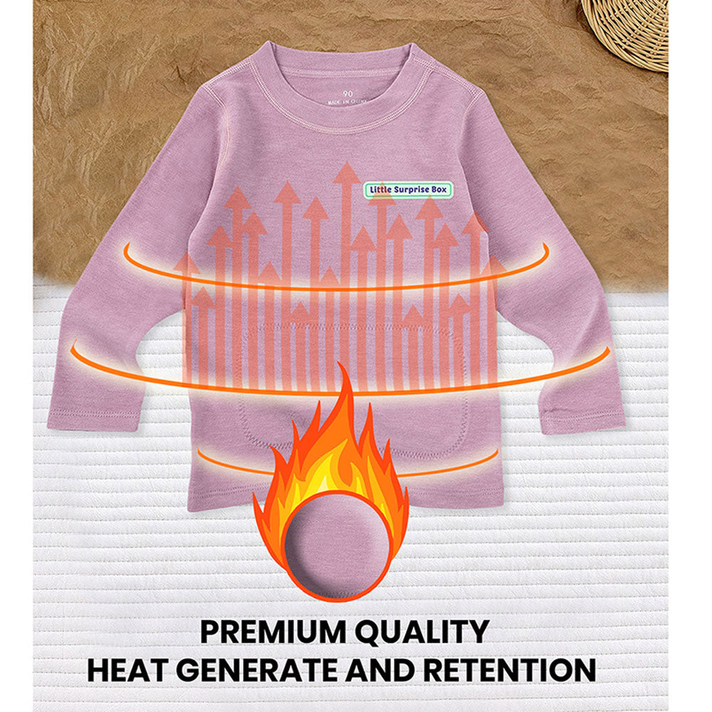 Little Surprise Box Mauve Round Neck Upper & Lower Body Thermal Winter Warmers For Kids-Set Of 2 Pcs