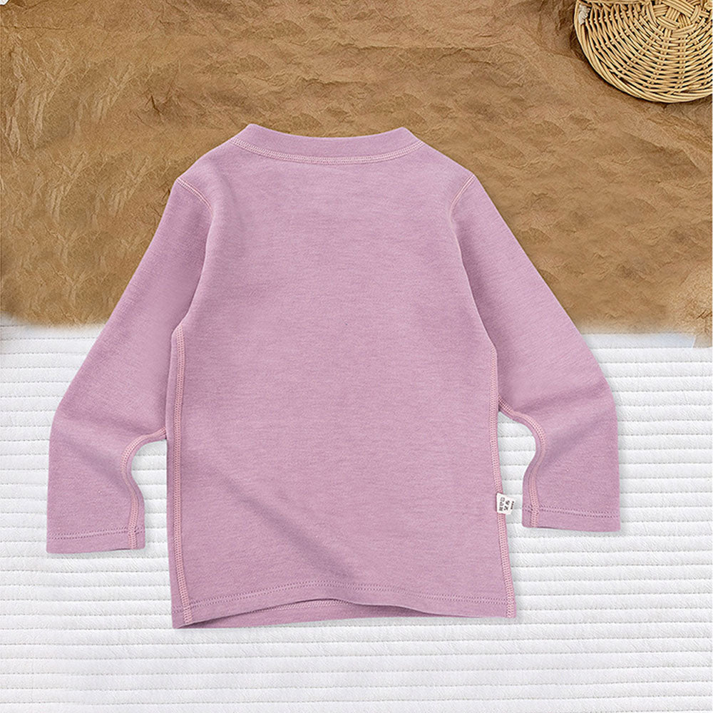Little Surprise Box Mauve Round Neck Upper & Lower Body Thermal Winter Warmers For Kids-Set Of 2 Pcs