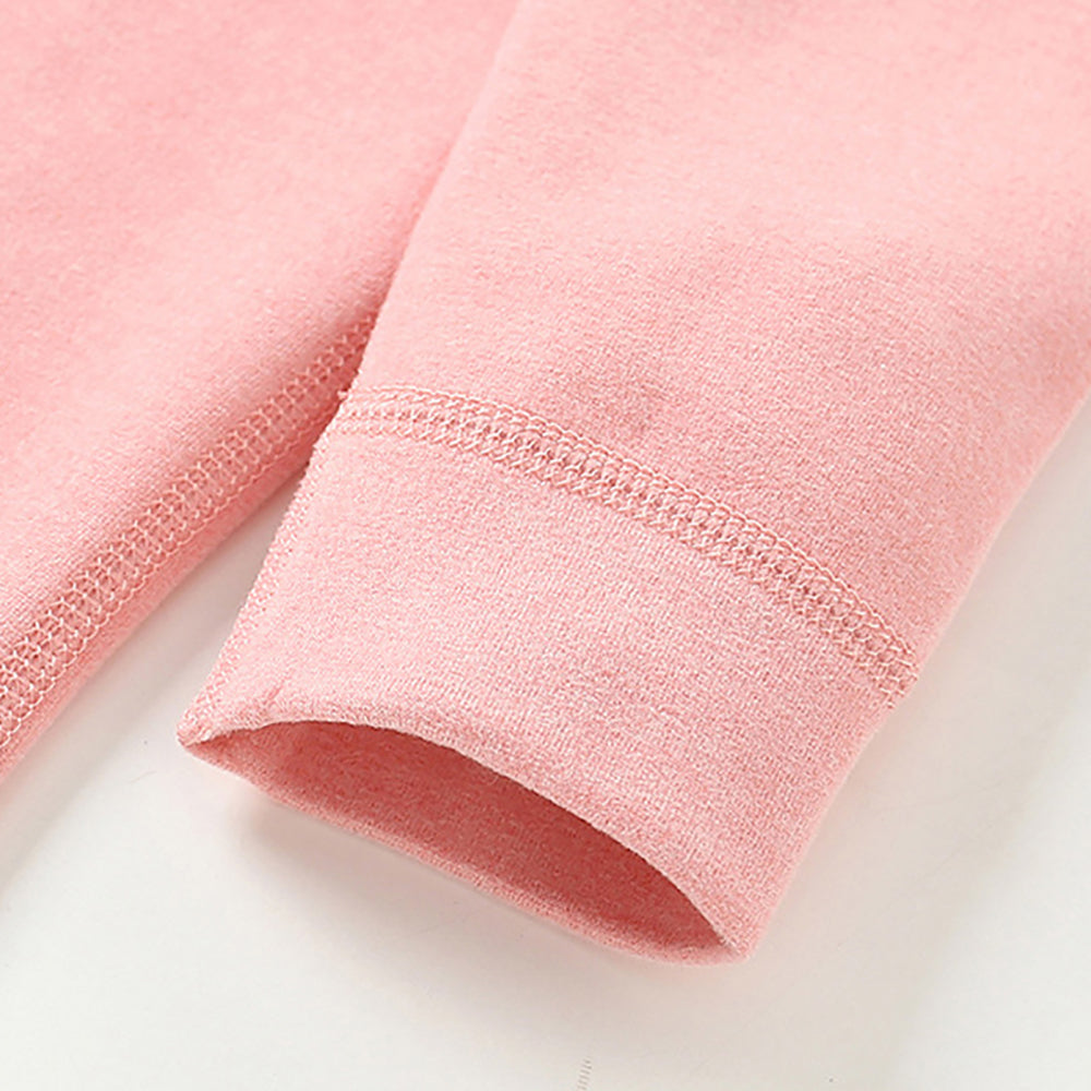 Pink Round Neck Upper & Lower Body Thermal Winter Warmers For Kids-Set Of 2 Pcs