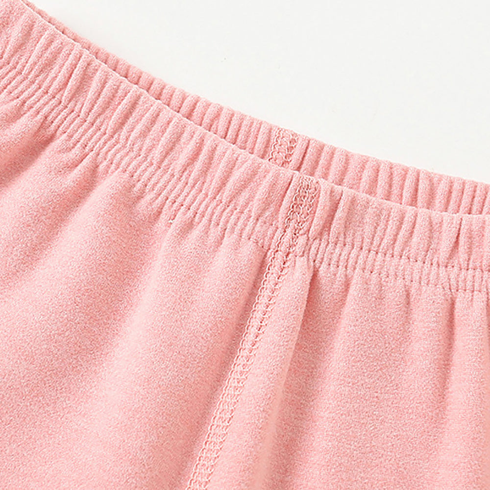 Pink Round Neck Upper & Lower Body Thermal Winter Warmers For Kids-Set Of 2 Pcs