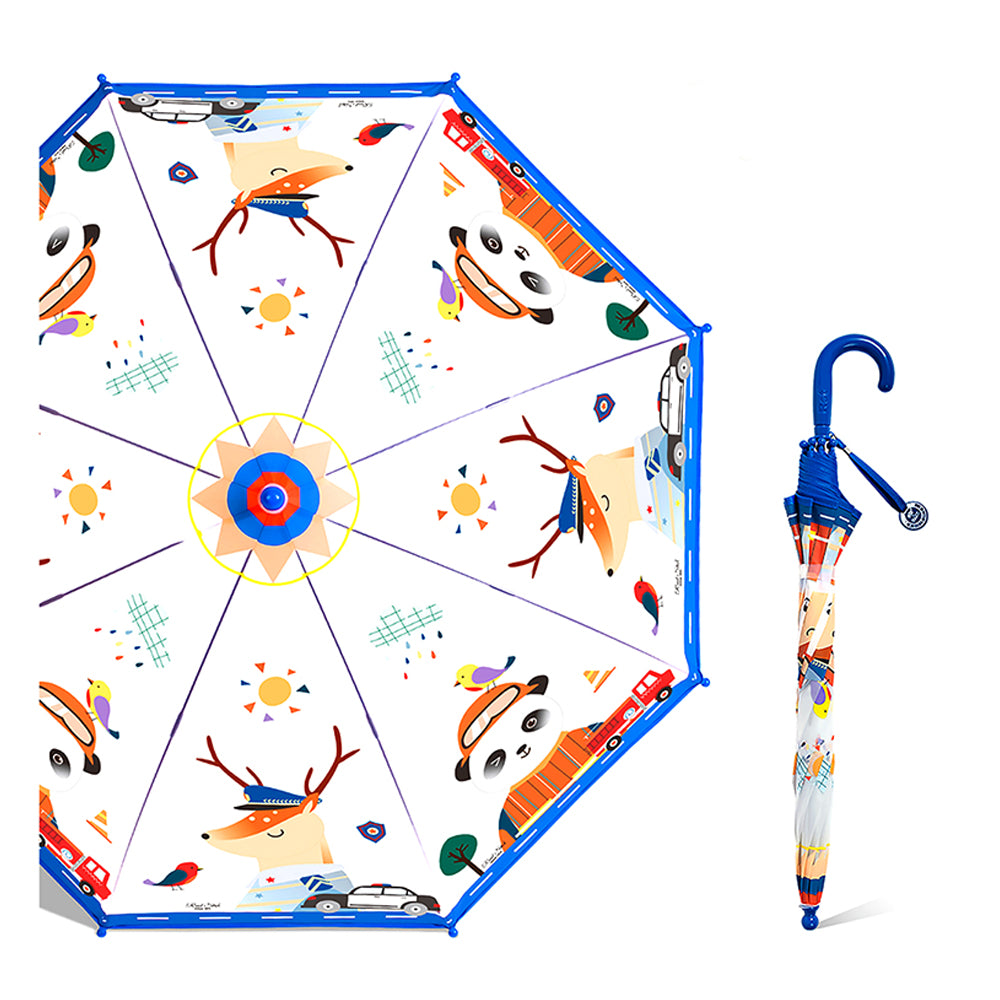 Little Surprise Box Panda Police Transparent Style Blue Umbrella for Kids