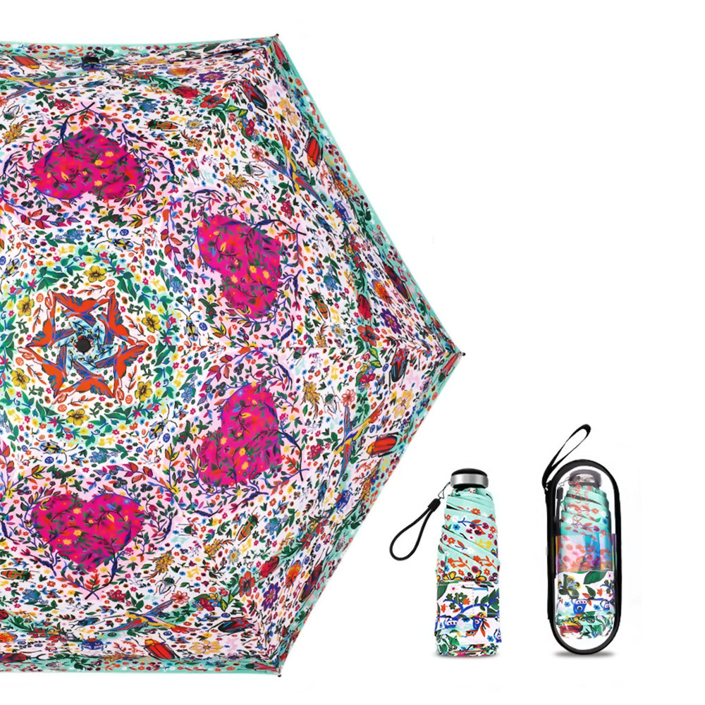 Little Surprise Box, 5 Fold Capsule Pocket edition Floral Heart theme Umbrella for Adults
