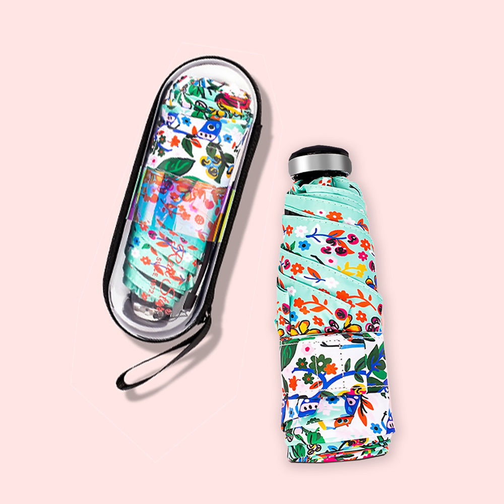 Little Surprise Box, 5 Fold Capsule Pocket edition Floral Heart theme Umbrella for Adults