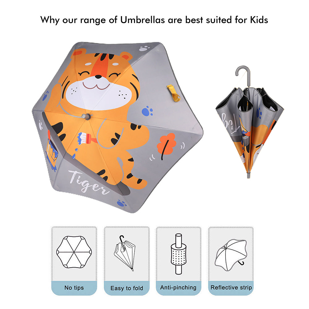 Little Surprise Box Little Surprise Box, Happy Tiger Print Canopy shaped umbrella for Kids, 2-5 years, Grey