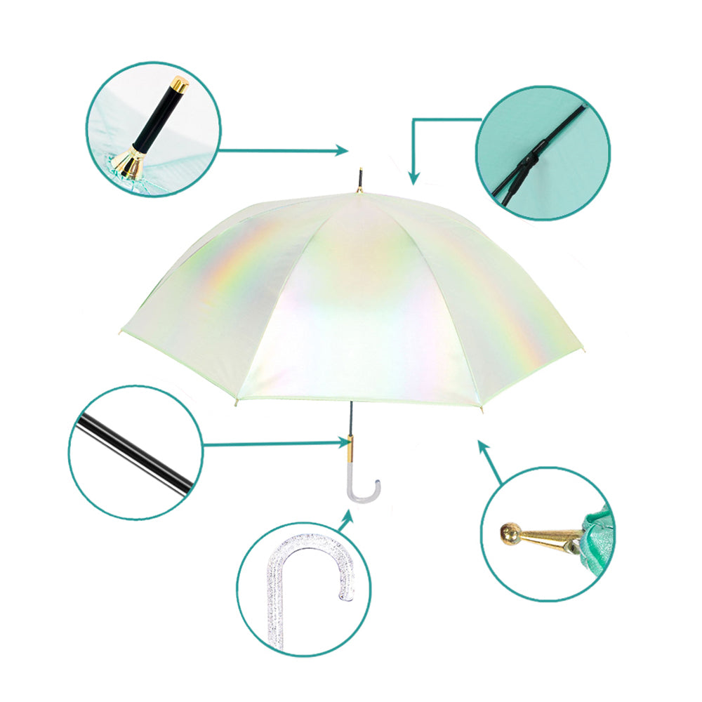 Little Surprise Box, Mint Green Holographic Glitter Rain Umbrella for Kids & Adults.