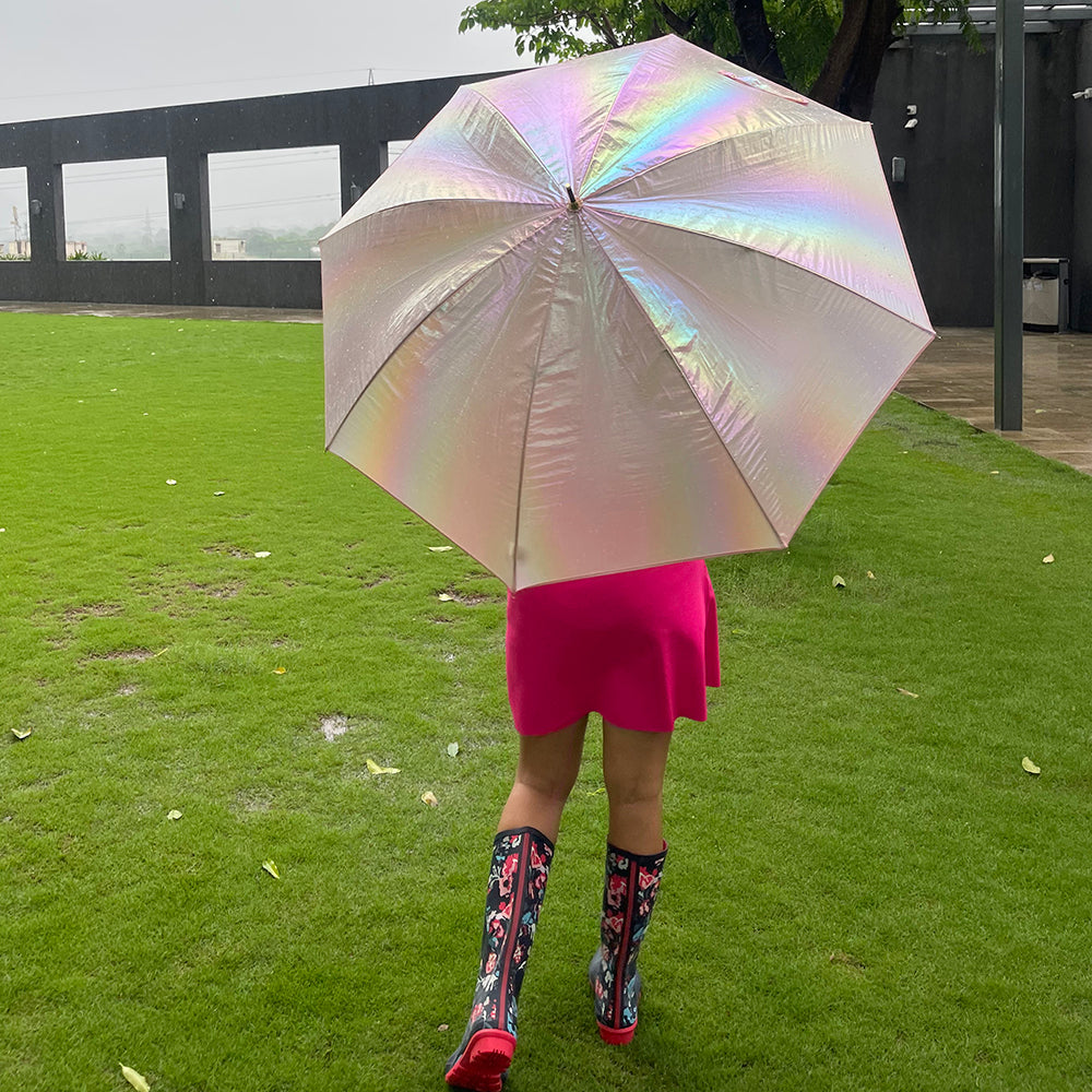 Little Surprise Box, White Holographic Glitter Rain Umbrella For Kids & Adults.