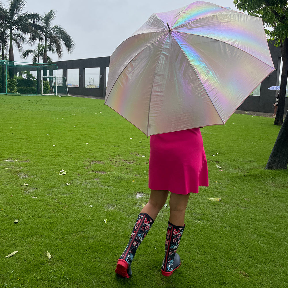 Little Surprise Box, White Holographic Glitter Rain Umbrella For Kids & Adults.