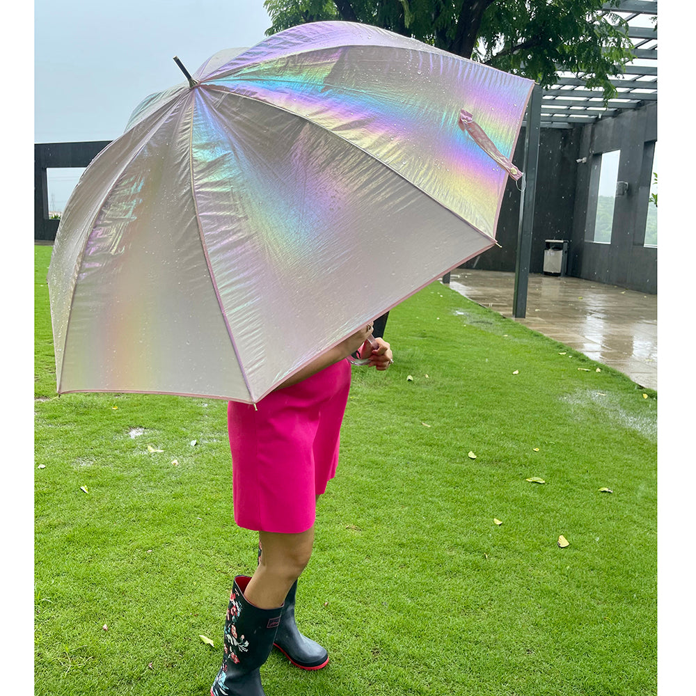 Little Surprise Box, White Holographic Glitter Rain Umbrella For Kids & Adults.