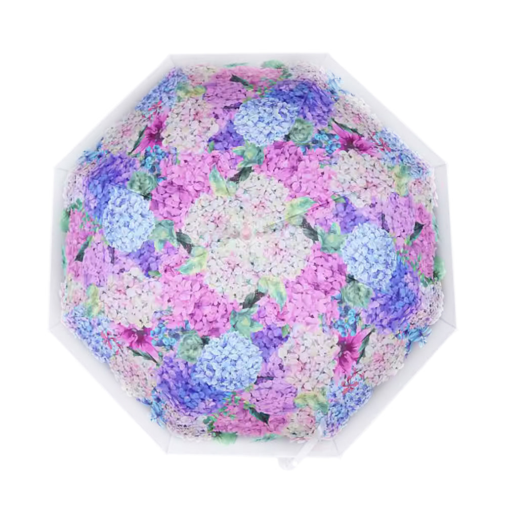 Little Surprise Box, Pink Hydrangea Bunch Floral Print Translucent All-Season Umbrella For Kids & Adults.