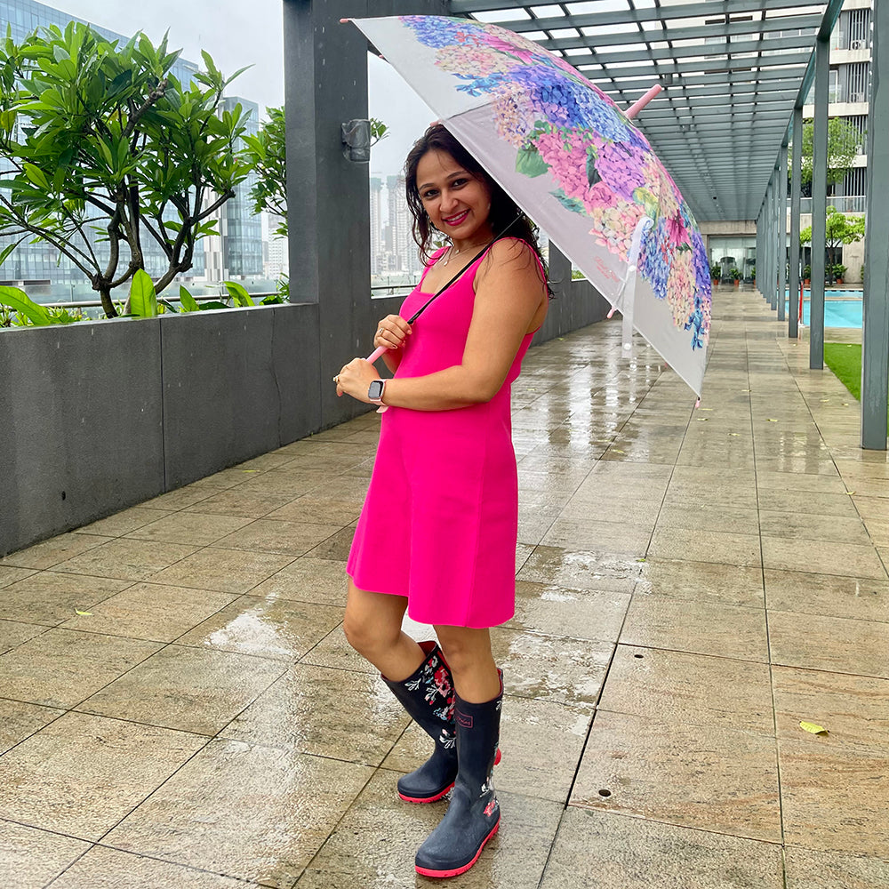 Little Surprise Box, Pink Hydrangea Bunch Floral Print Translucent All-Season Umbrella For Kids & Adults.