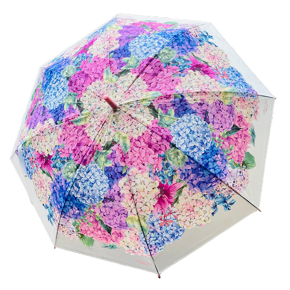 Little Surprise Box, Pink Hydrangea Bunch Floral Print Translucent All-Season Umbrella For Kids & Adults.