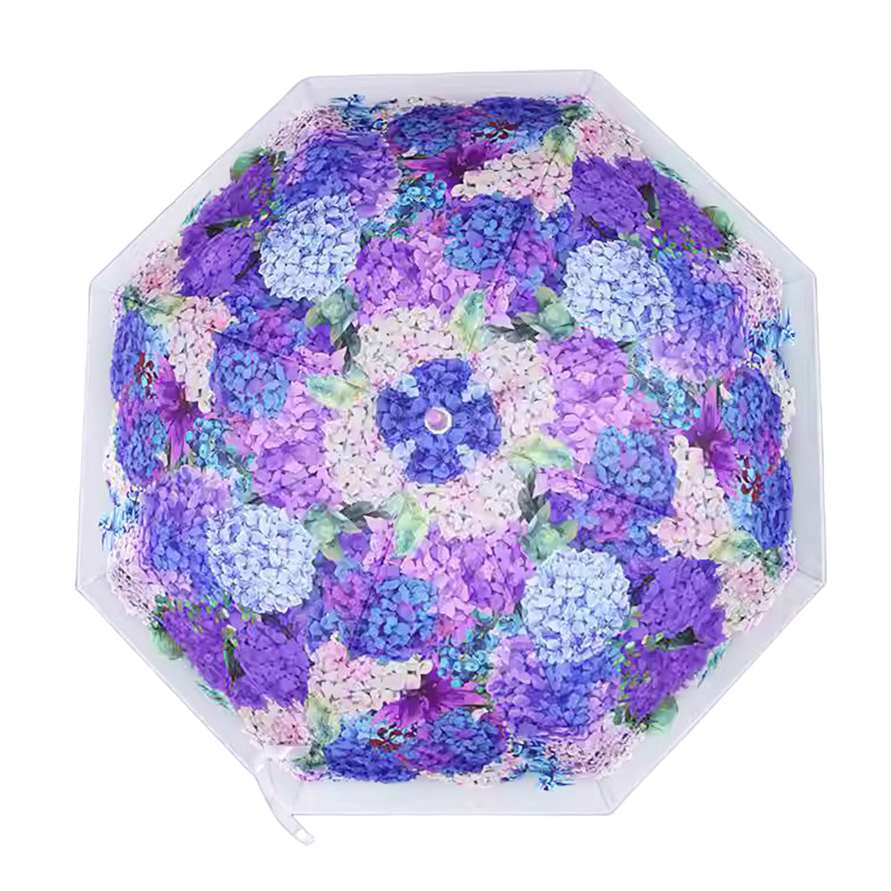 Little Surprise Box Purple Hydrangea Bunch Floral Print Translucent All-Season Umbrella For Kids & Adults.