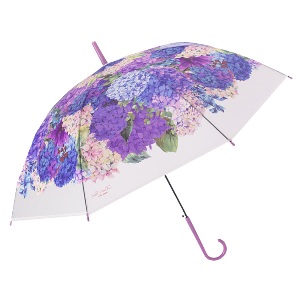 Little Surprise Box Purple Hydrangea Bunch Floral Print Translucent All-Season Umbrella For Kids & Adults.