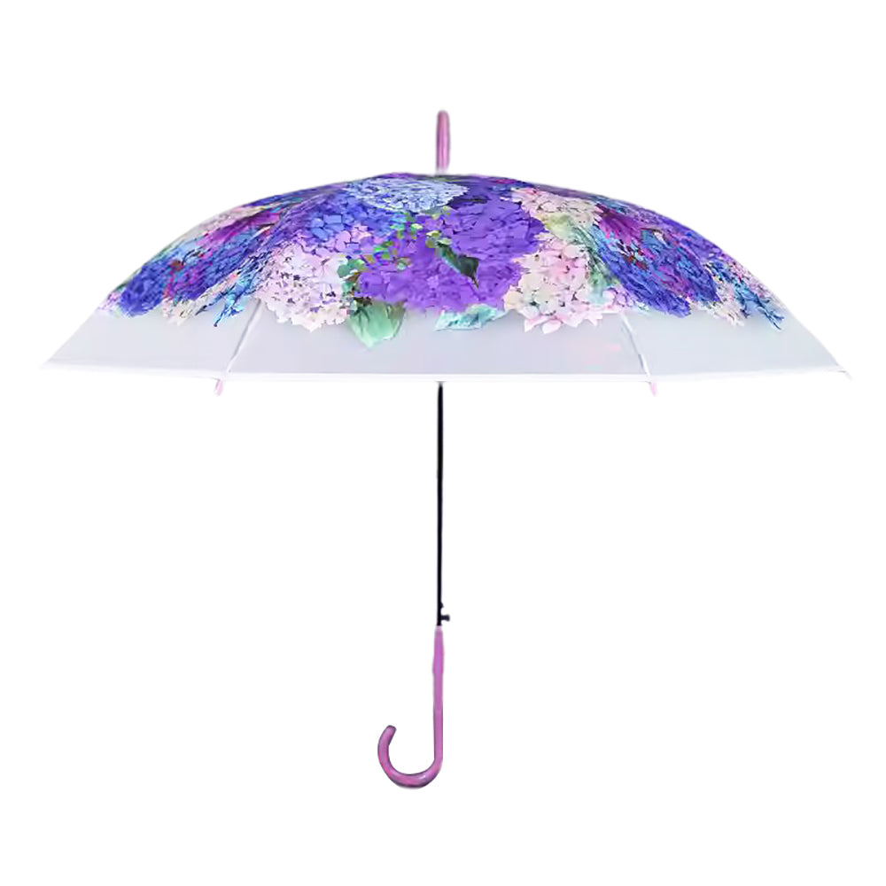 Little Surprise Box Purple Hydrangea Bunch Floral Print Translucent All-Season Umbrella For Kids & Adults.