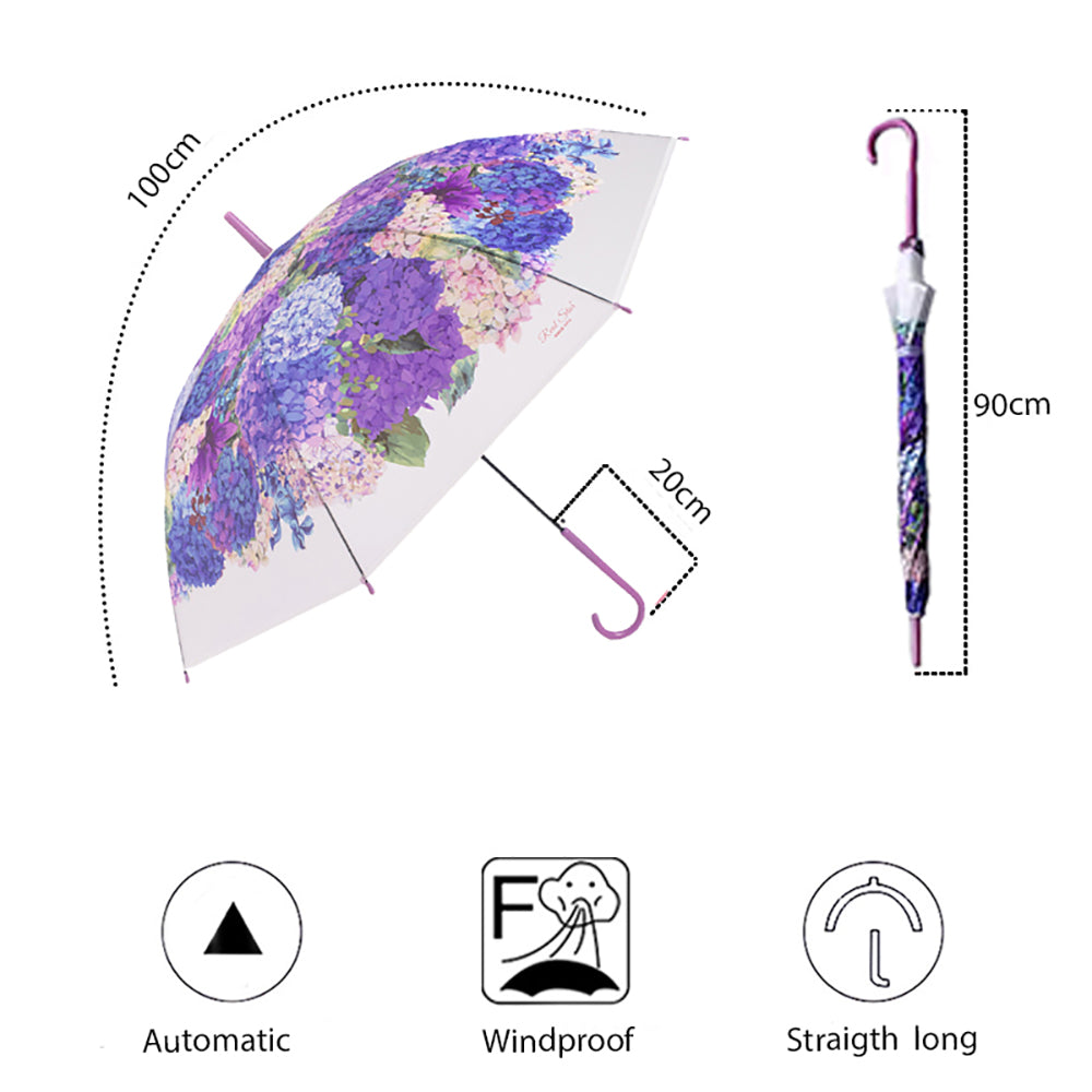 Little Surprise Box Purple Hydrangea Bunch Floral Print Translucent All-Season Umbrella For Kids & Adults.