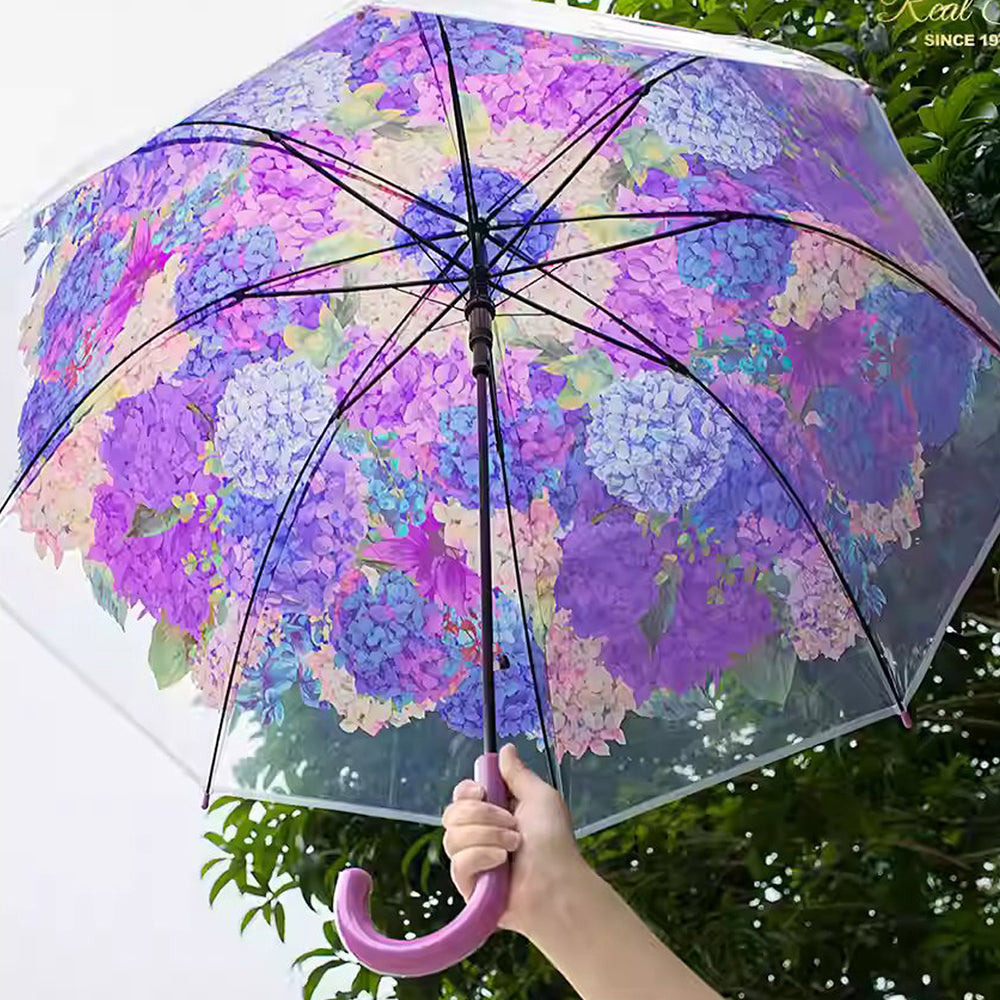 Little Surprise Box Purple Hydrangea Bunch Floral Print Translucent All-Season Umbrella For Kids & Adults.