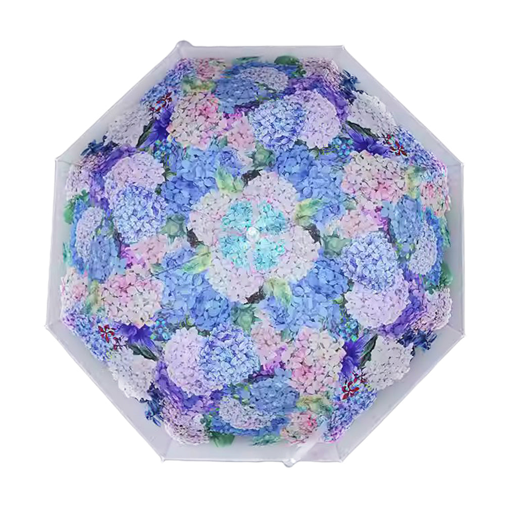 Little Surprise White Hydrangea Bunch Floral Print Translucent All-season Umbrella For Kids & Adults.