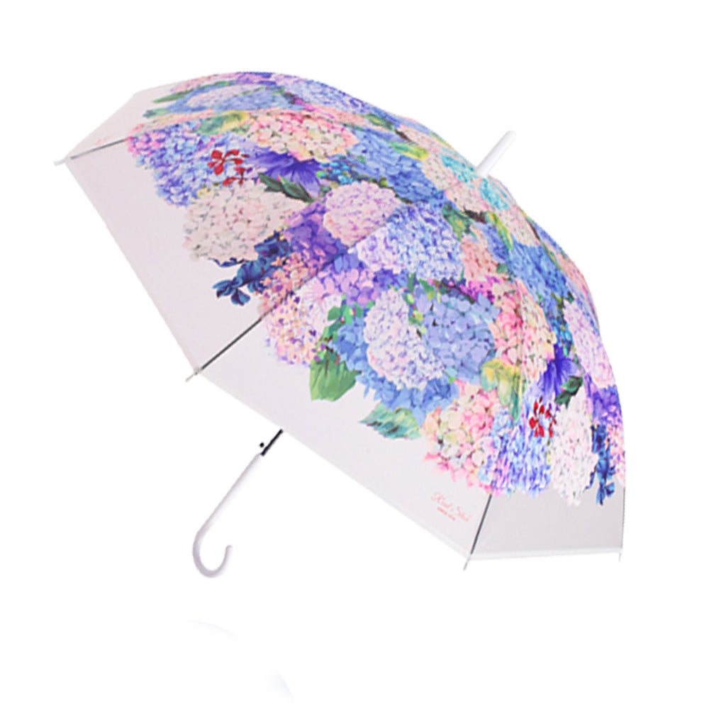 Little Surprise White Hydrangea Bunch Floral Print Translucent All-season Umbrella For Kids & Adults.