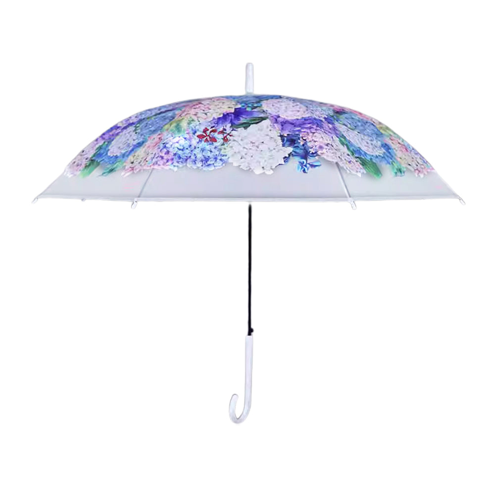 Little Surprise White Hydrangea Bunch Floral Print Translucent All-season Umbrella For Kids & Adults.