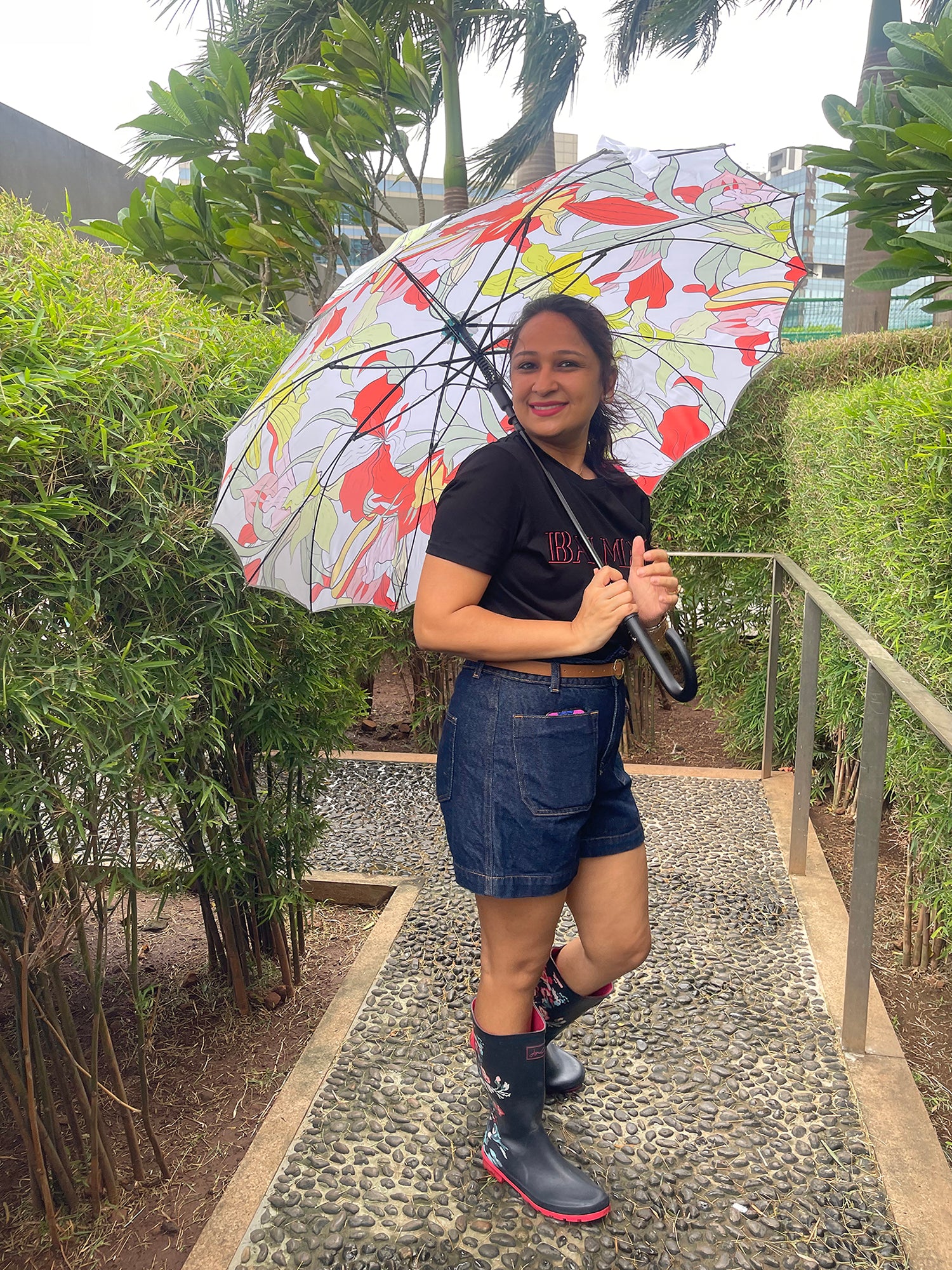 Little Surprise Box, Orange Floral theme Rain & All Season Umbrella for Teens And Adults