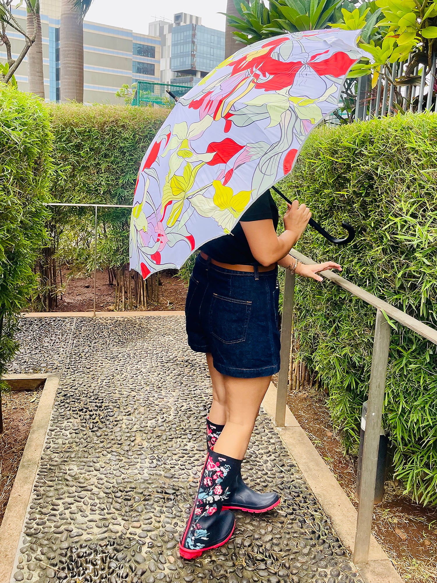 Little Surprise Box, Orange Floral theme Rain & All Season Umbrella for Teens And Adults