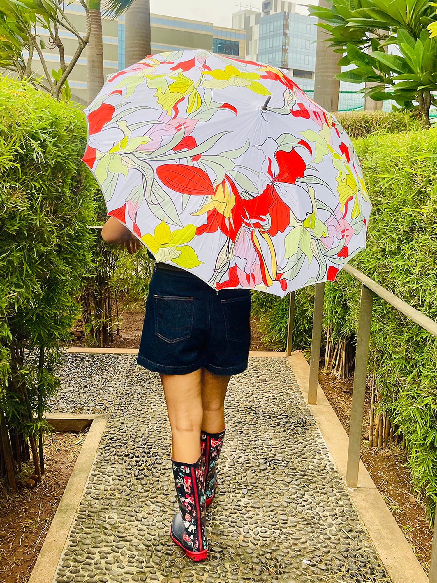 Little Surprise Box, Orange Floral theme Rain & All Season Umbrella for Teens And Adults