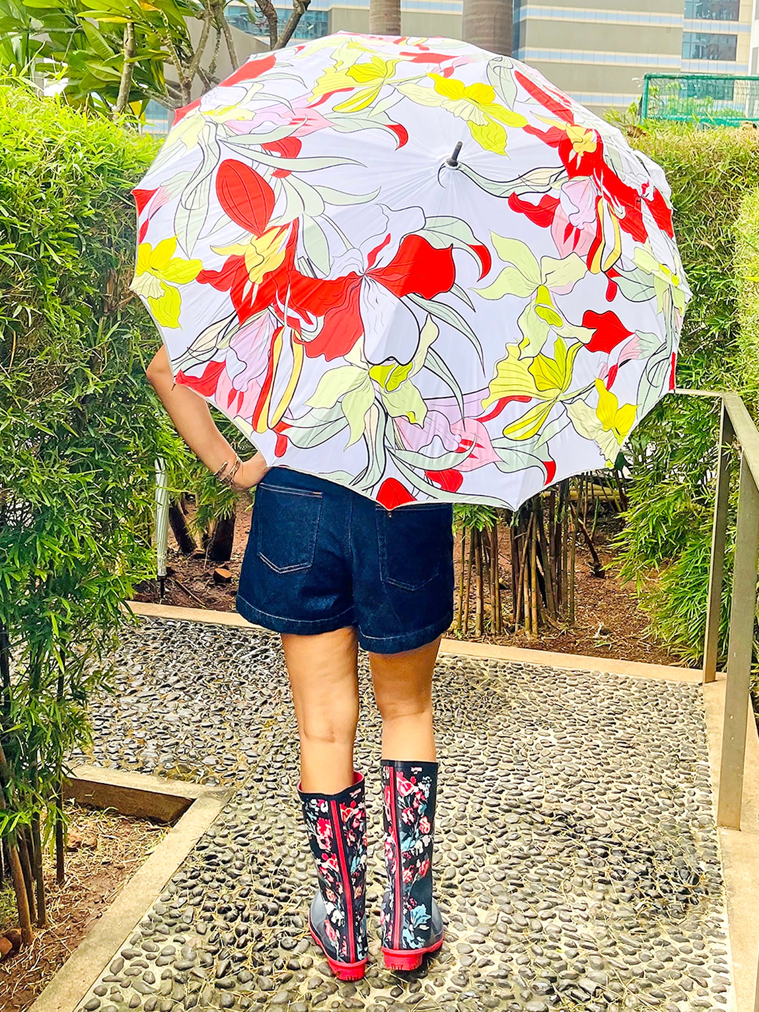 Little Surprise Box, Orange Floral theme Rain & All Season Umbrella for Teens And Adults