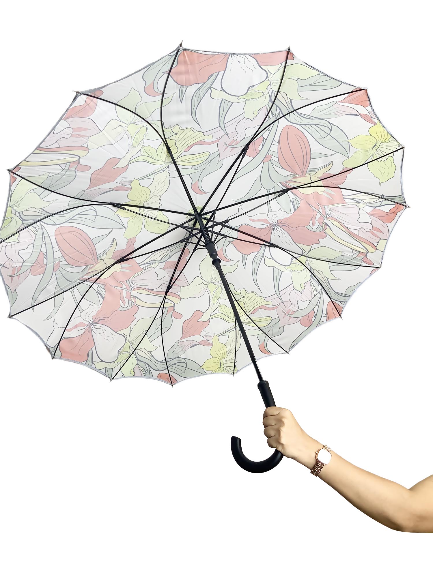 Little Surprise Box, Orange Floral theme Rain & All Season Umbrella for Teens And Adults