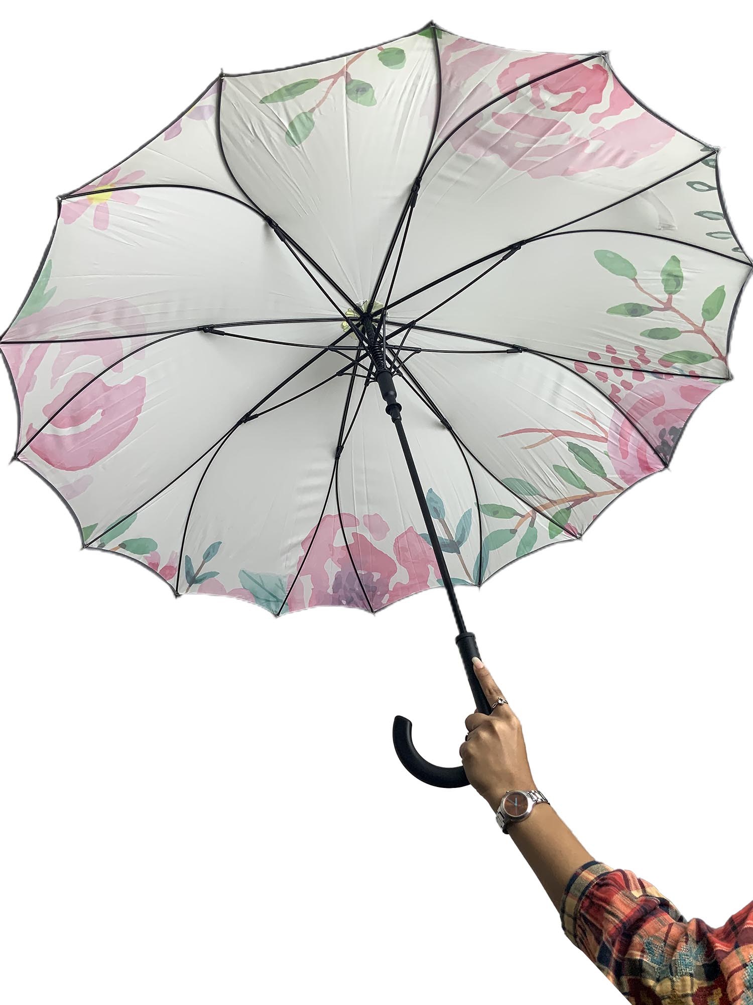 Little Surprise Box, Pink floral Paint Brush theme Rain & All Season Umbrella for Teens And Adults